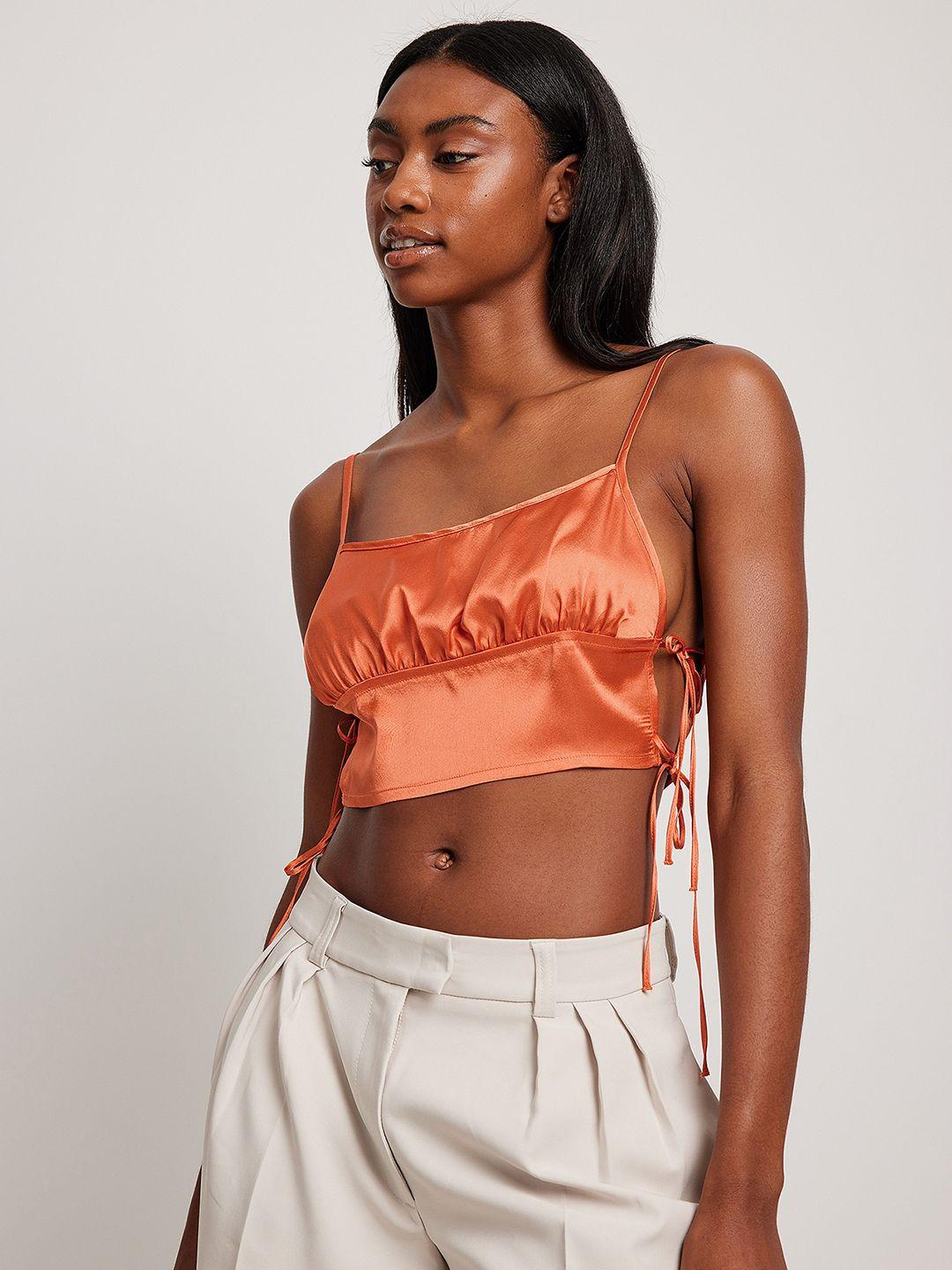 na-kd shoulder straps satin crop top