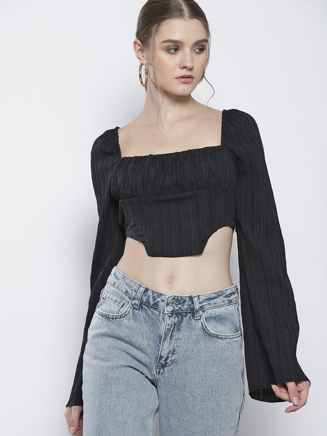 na-kd textured flared sleeve corset-style empire crop top