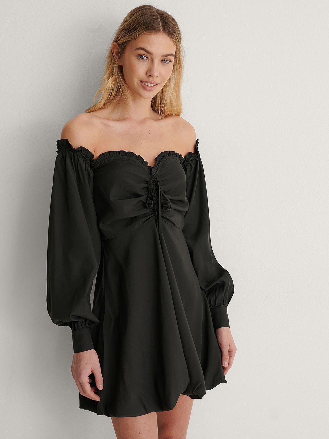 na-kd women black off-shoulder a-line mini dress