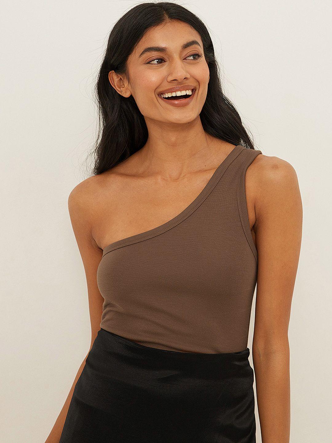 na-kd women brown solid one shoulder top