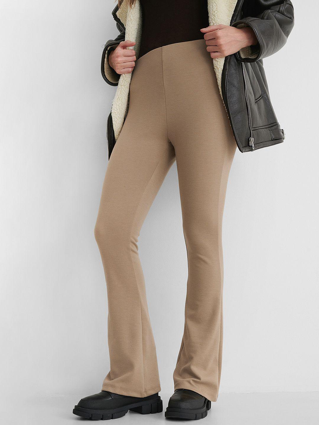 na-kd women khaki solid high waist bootcut trousers