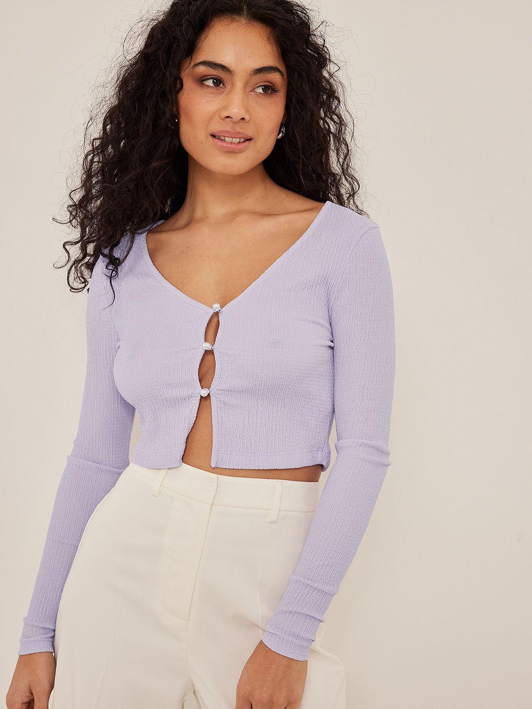 na-kd women lavender solid pearl button closure top