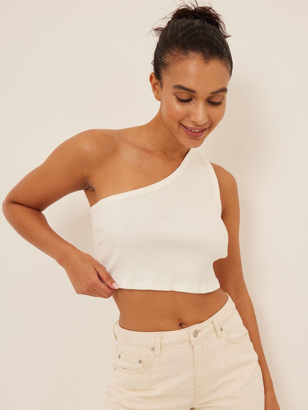 na-kd women off white one shoulder bralette crop top