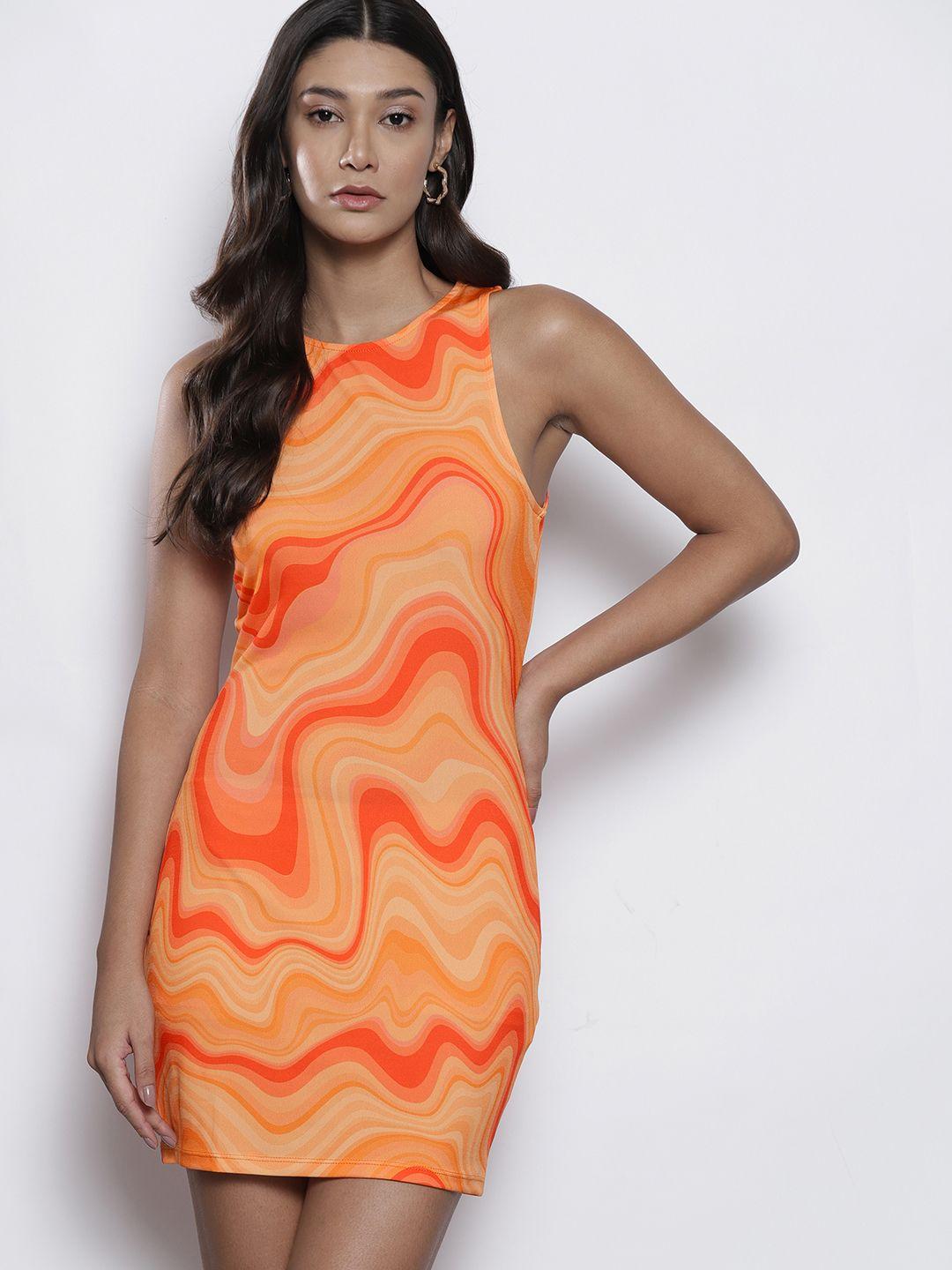 na-kd women orange abstract print bodycon mini dress