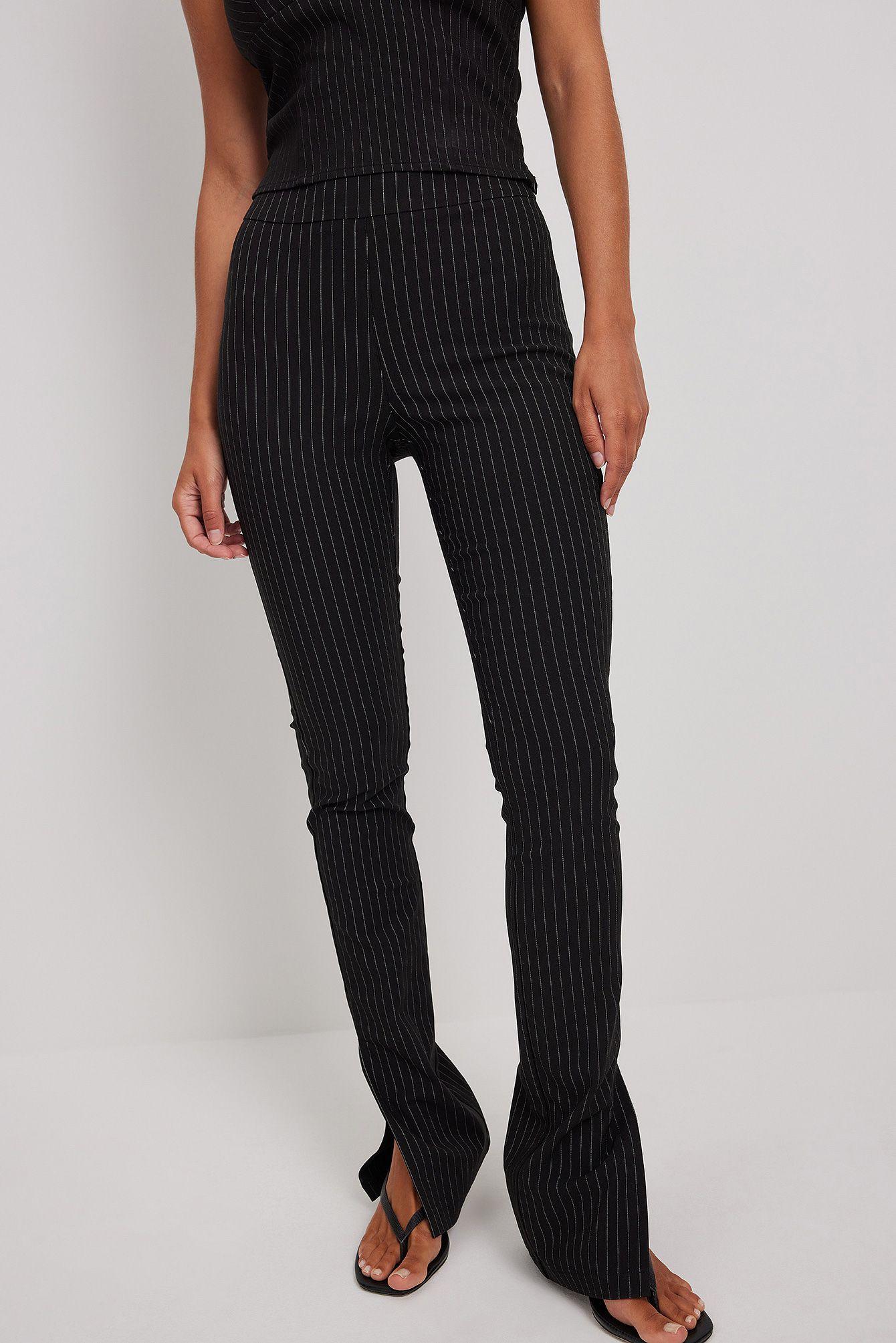 na-kd women striped skinny fit high-rise trousers