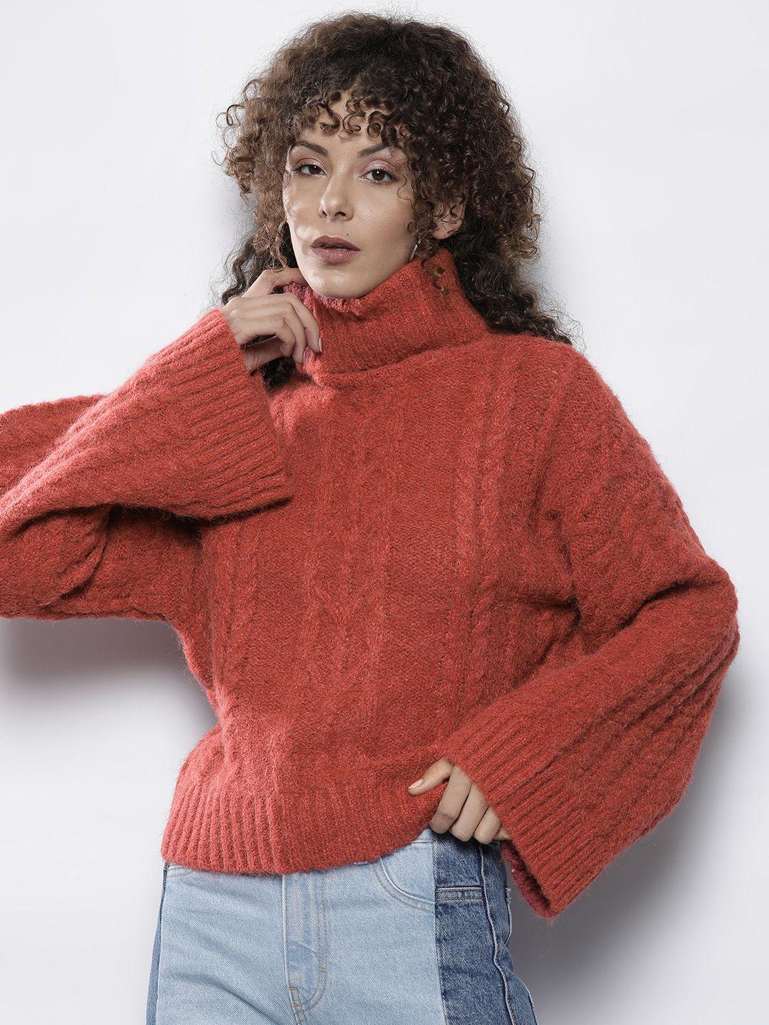 na-kd women turtle neck knitted cable knit pullover