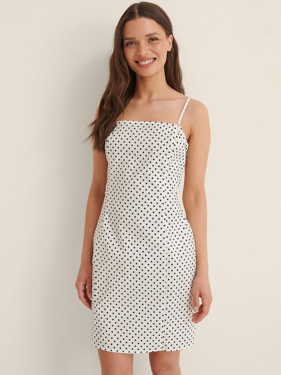 na-kd women white & black polka dots printed sheath dress