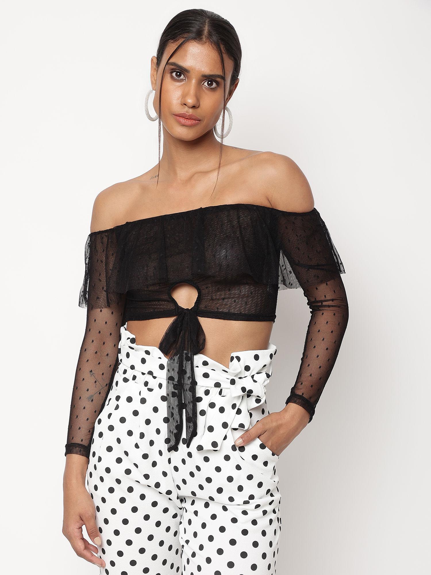 naanaa black solid crop top