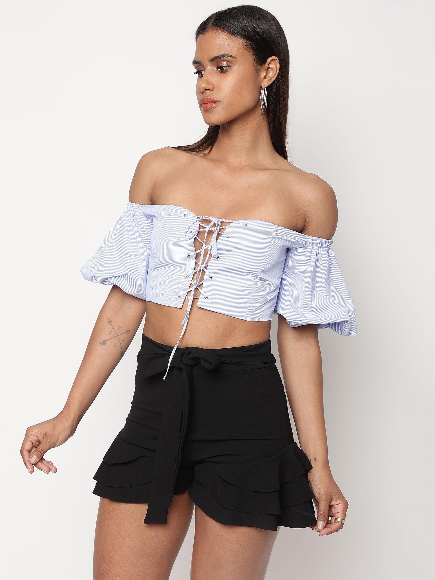 naanaa blue solid crop top