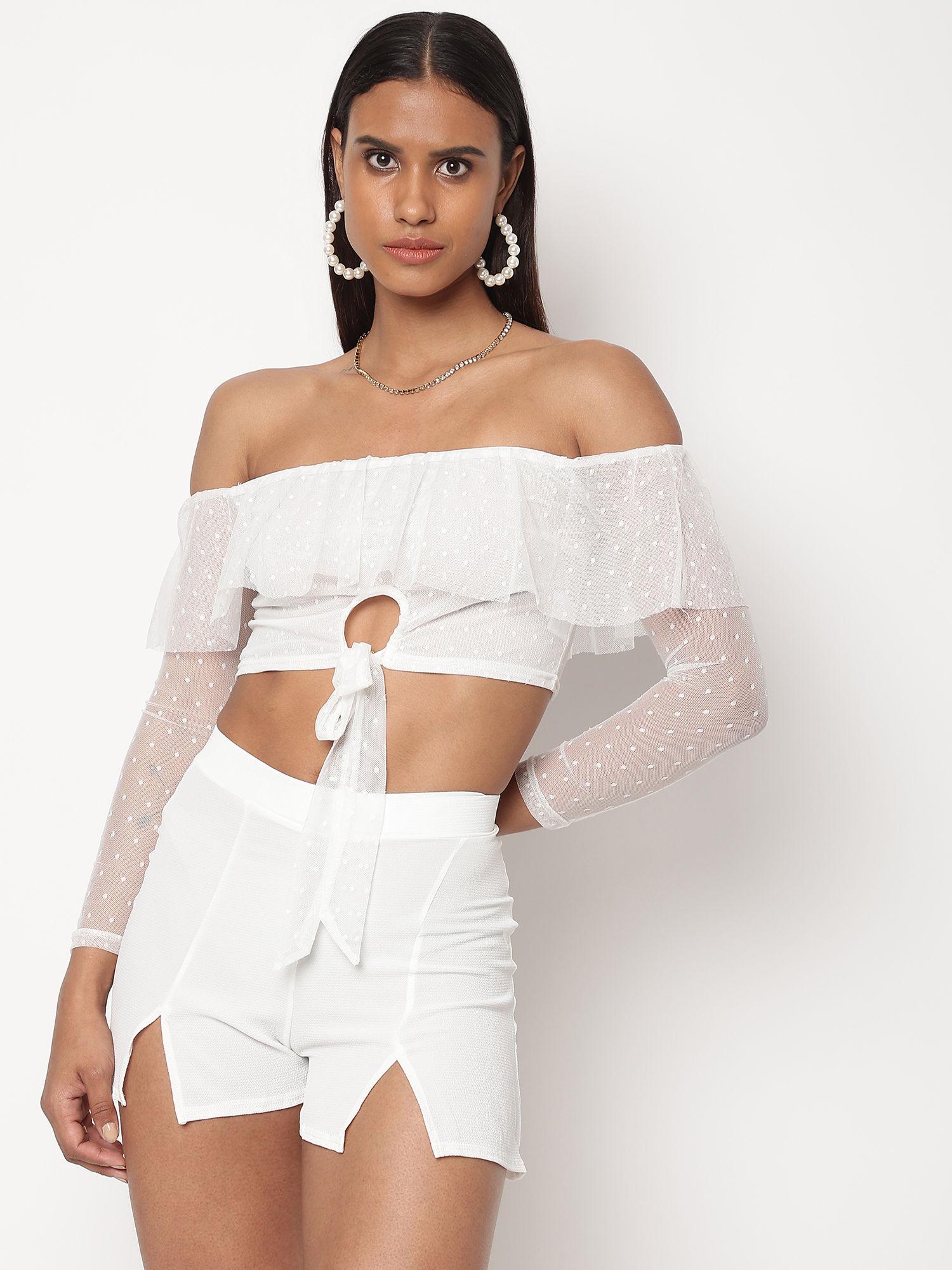 naanaa white solid crop top