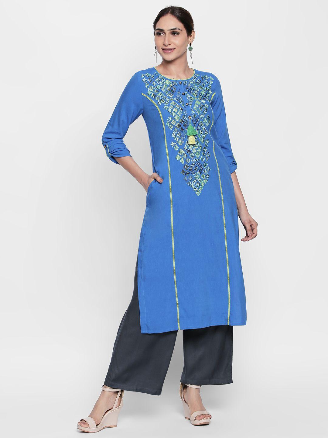 naari women blue embroidered straight kurta