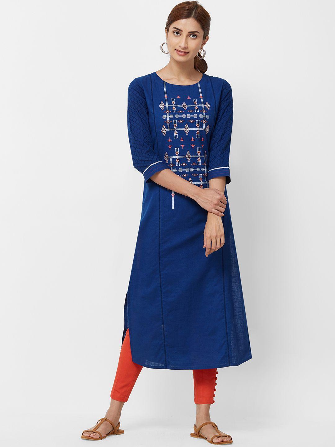 naari women blue screen print straight kurta