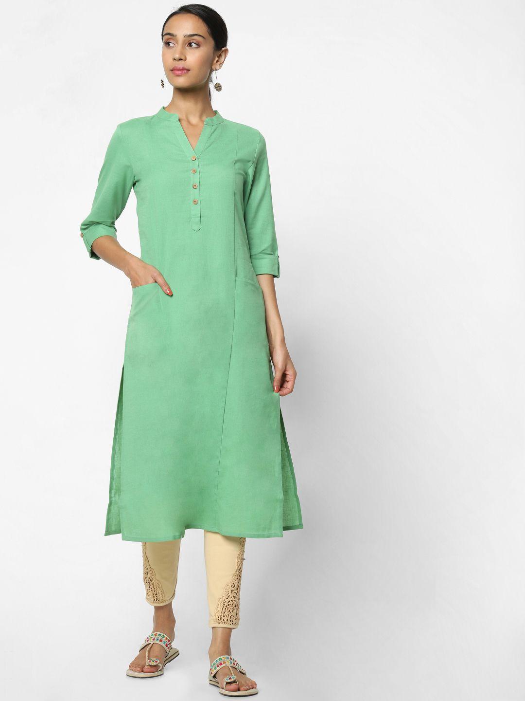 naari women green solid a-line kurta