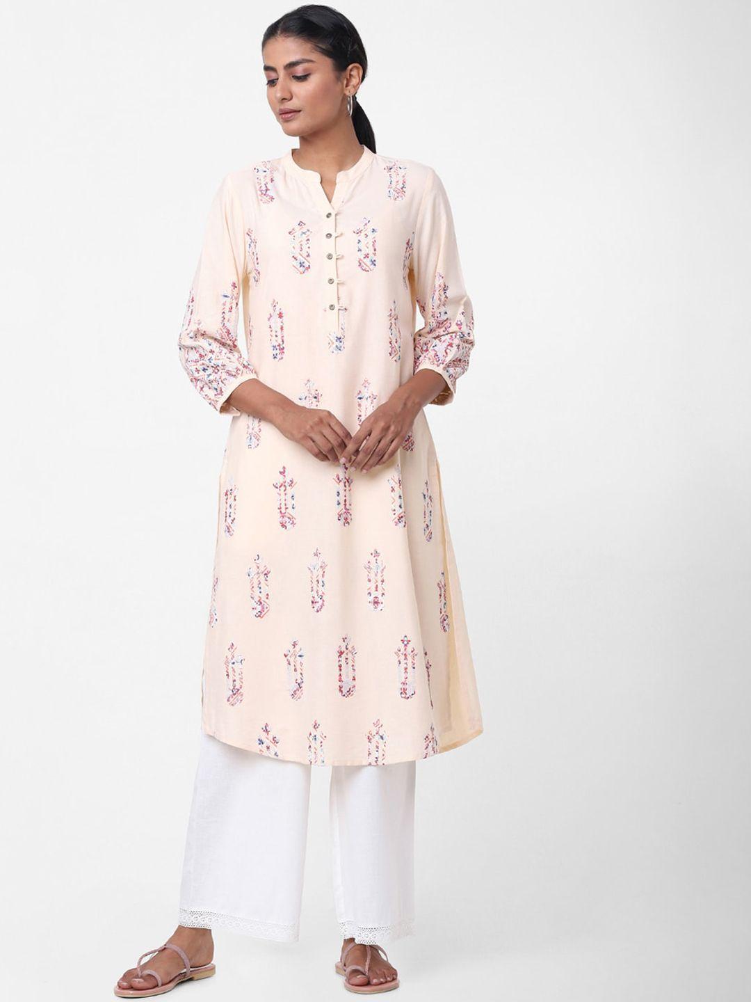 naari women off white ethnic motifs embroidered thread work kurta