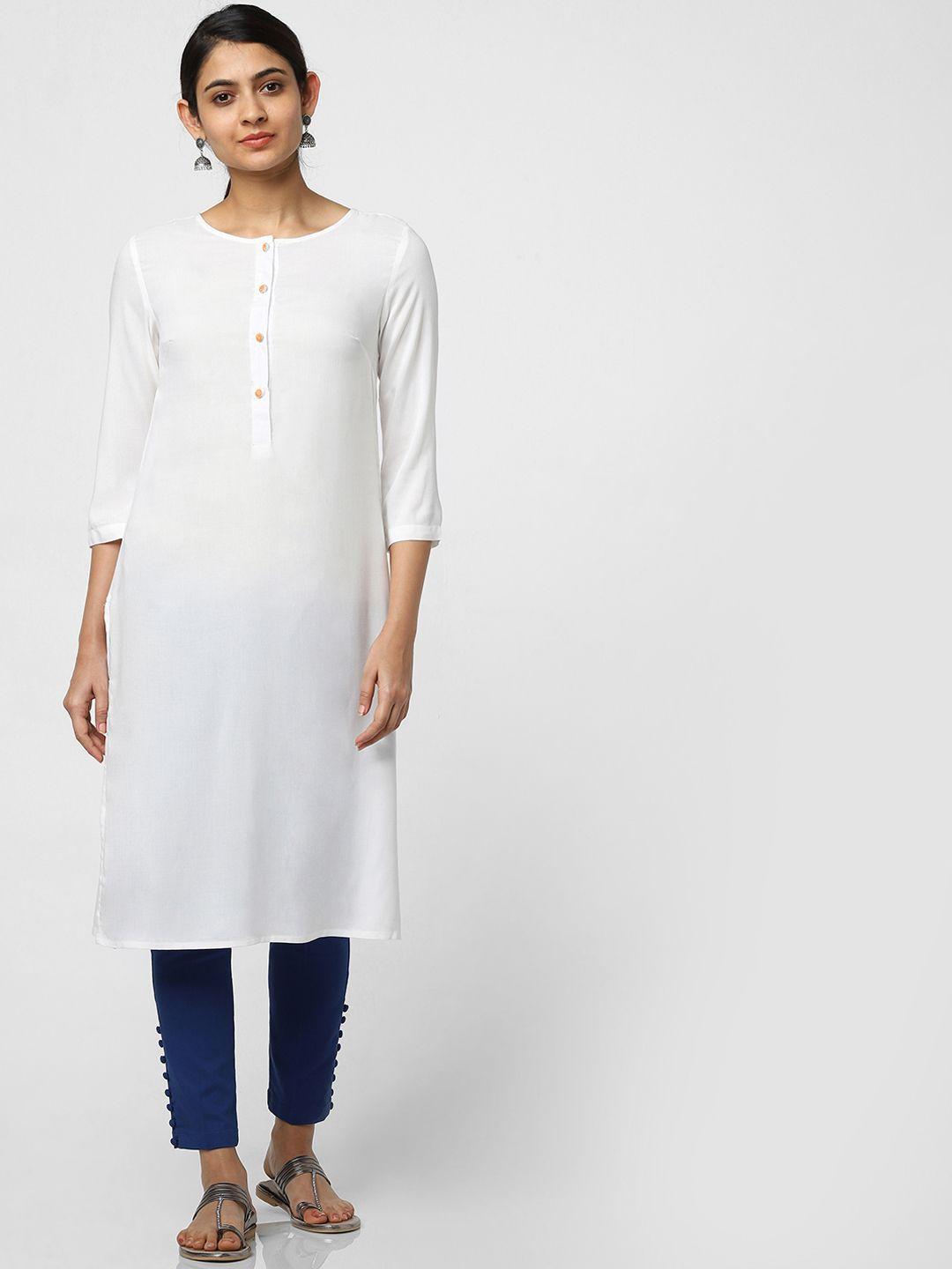 naari women white solid straight kurta