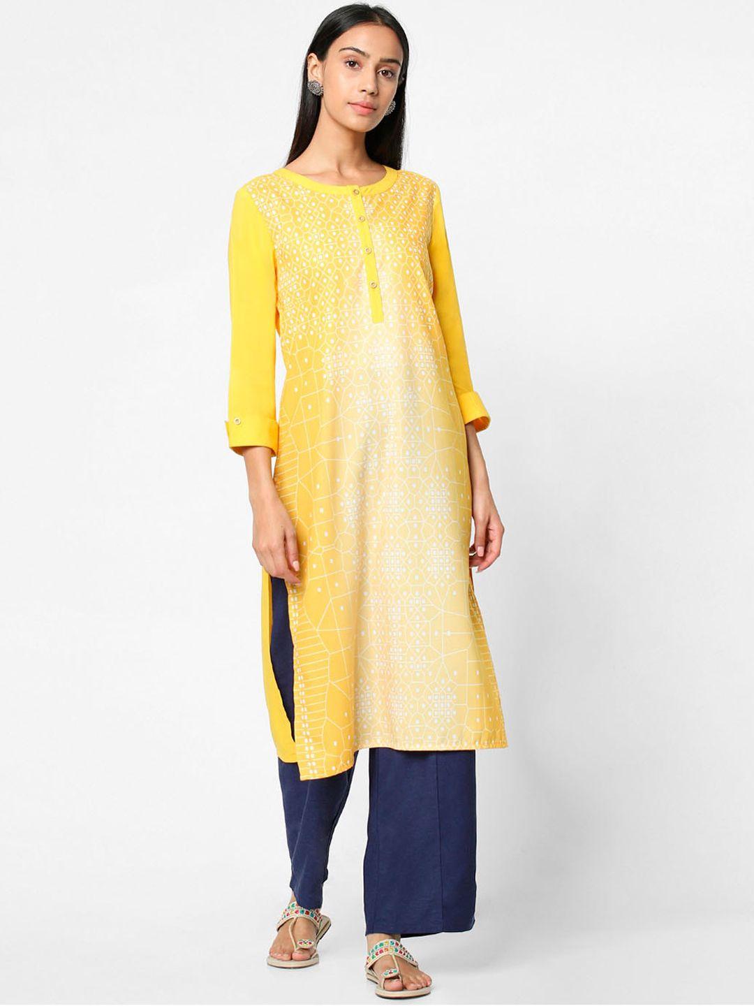 naari women yellow & white ethnic motifs printed kurta