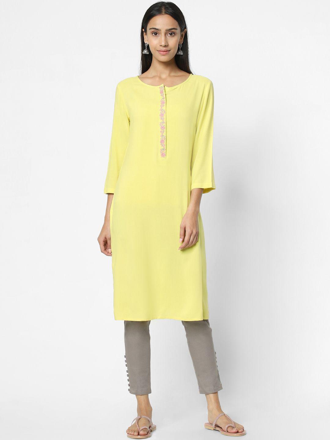 naari women yellow solid a-line kurta