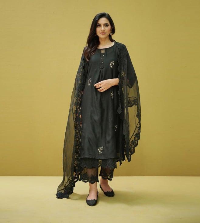 naaz by noor black goonj kurta with pant and dupatta