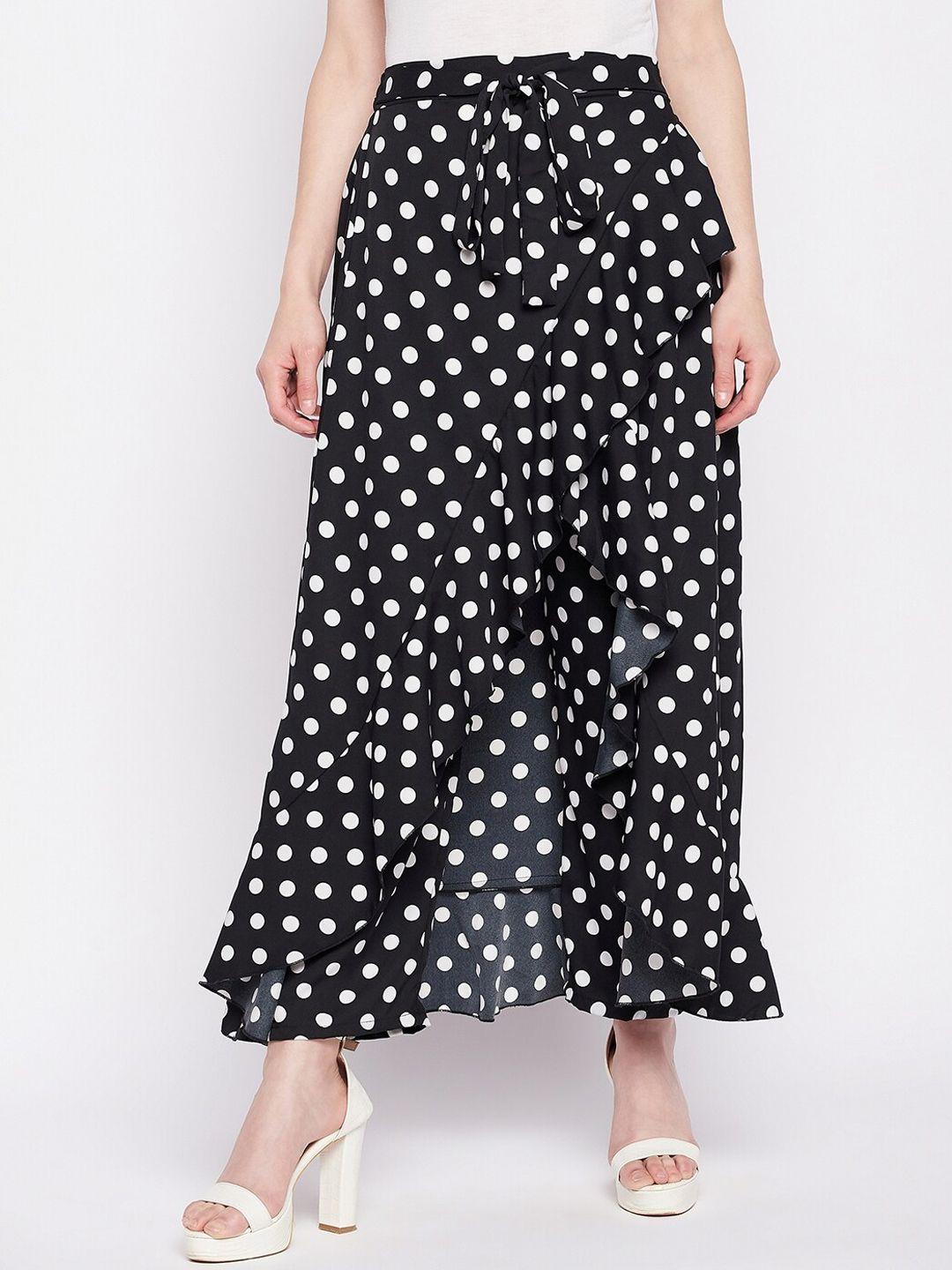 nabia polka dot printed ruffled frilled maxi skirt with attached trousers