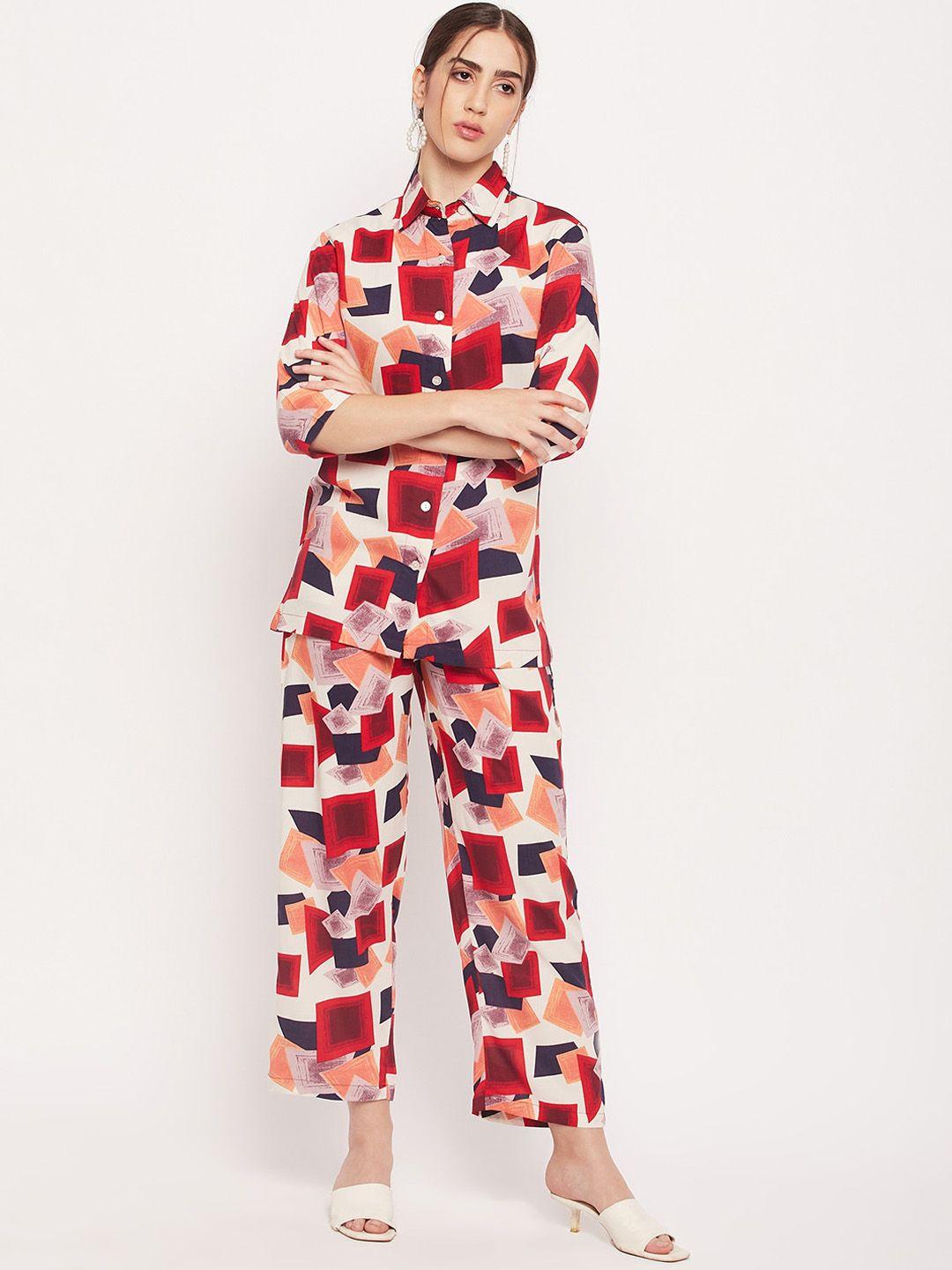 nabia abstract printed shirt & slip-on trousers