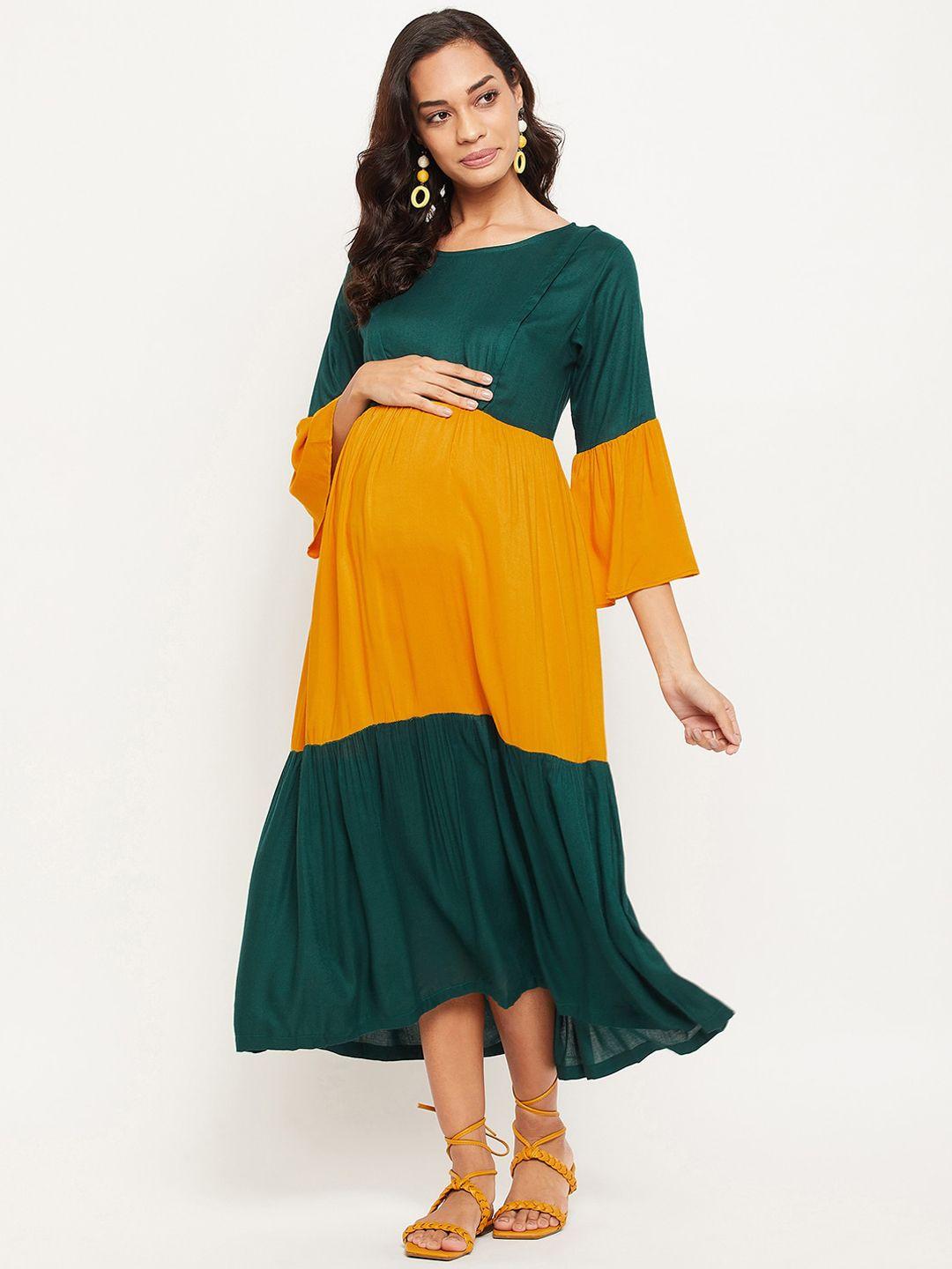 nabia colourblocked bell sleeves tiered midi maternity dress