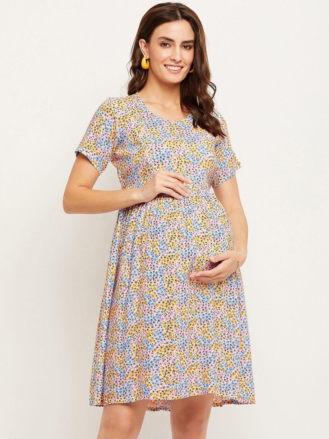 nabia floral printed fit & flare feeding & maternity dress