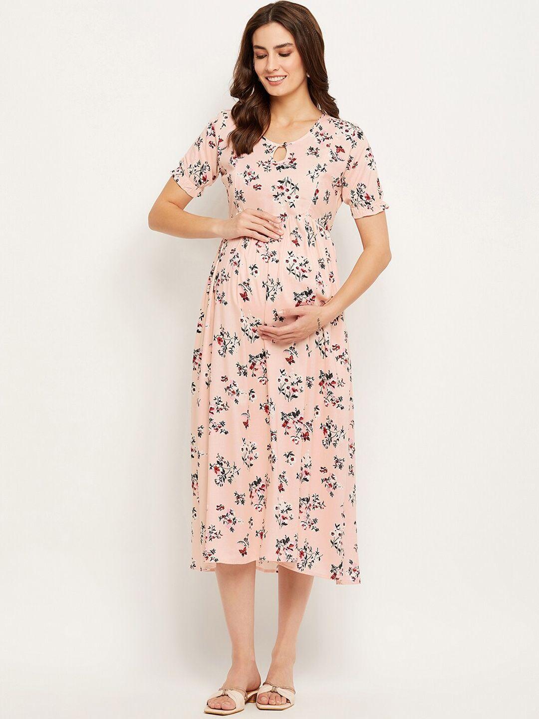 nabia floral printed keyhole neck puff sleeves maternity a-line dress