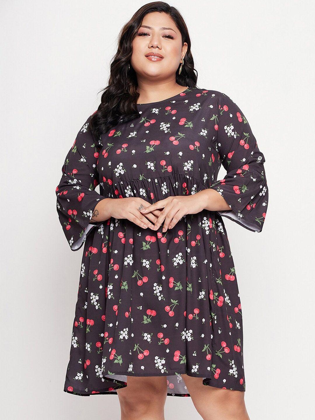 nabia plus size conversational printed bell sleeves flared fit and flare mini dress