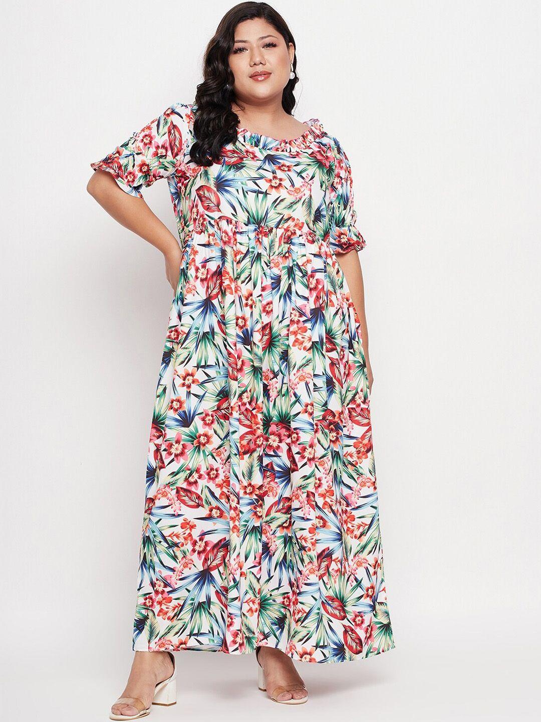 nabia plus size floral printed puff slevees maxi dress