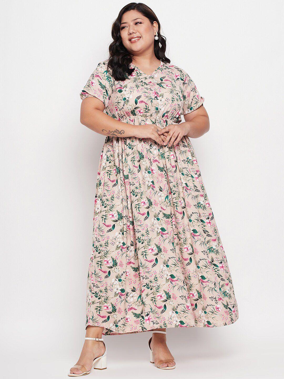 nabia plus size foral printed gathered fit & flare maxi dress