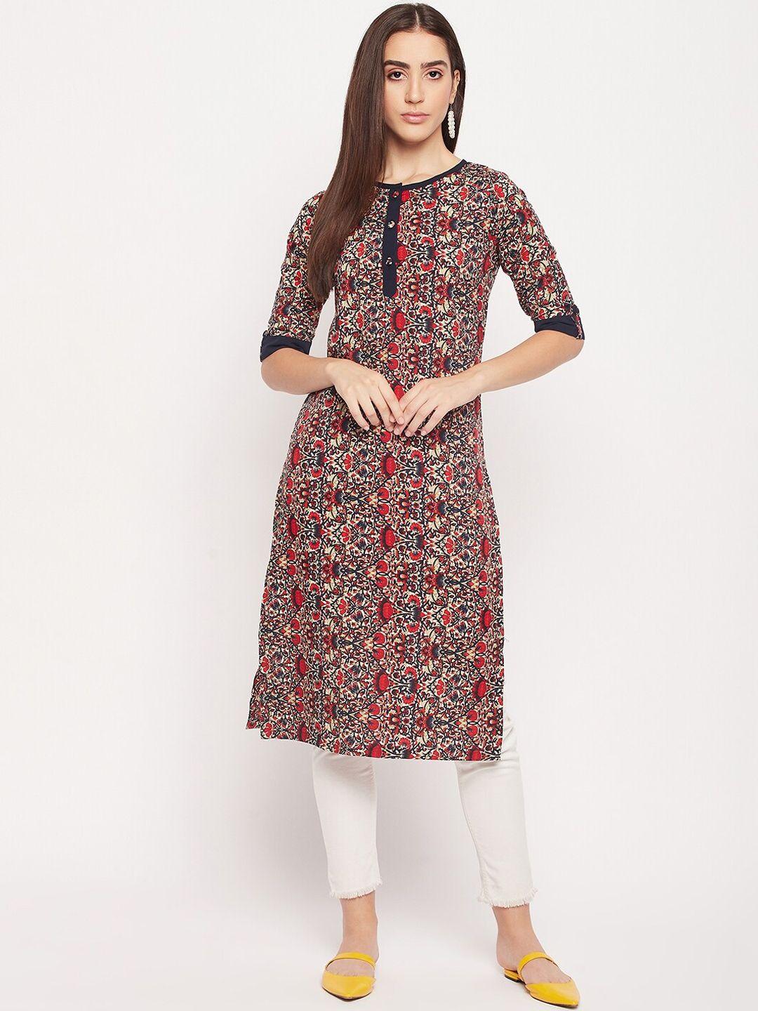 nabia roll-up sleeves floral printed straight kurta