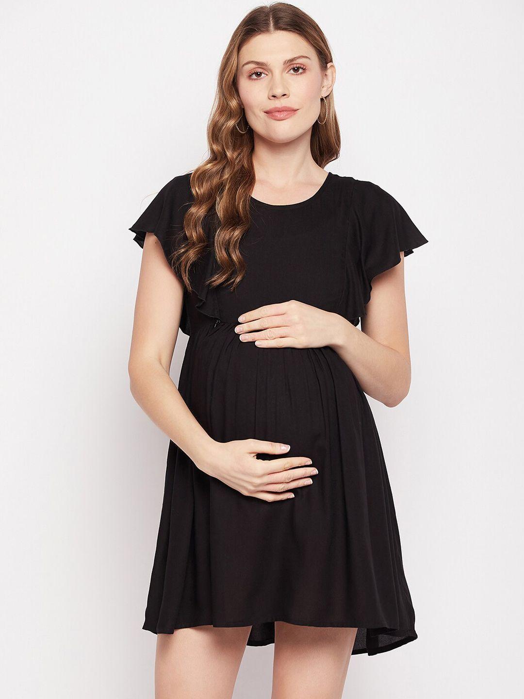 nabia round neck flared sleeves fit & flared maternity dress