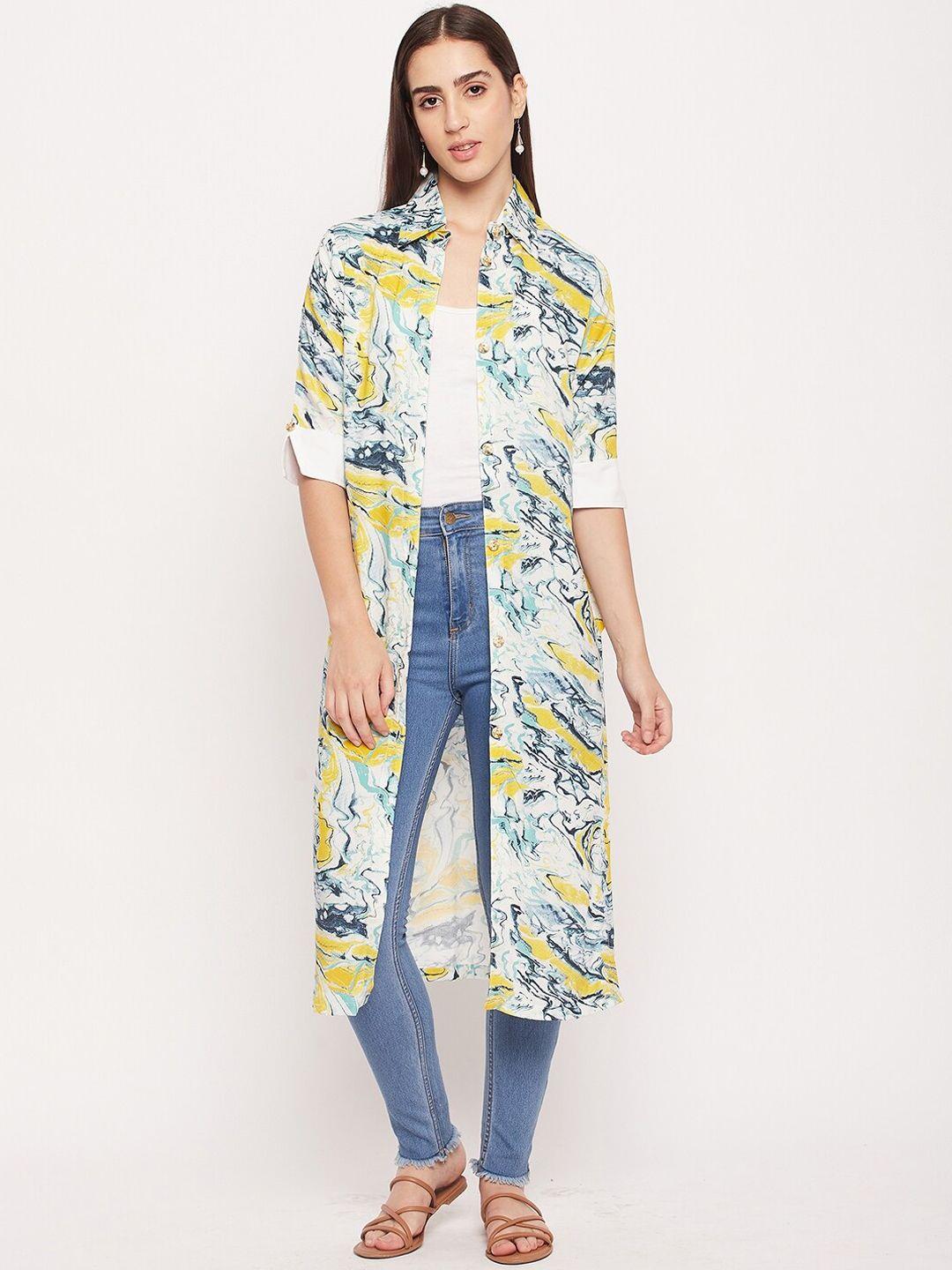 nabia shirt collar abstract printed front open straight kurta