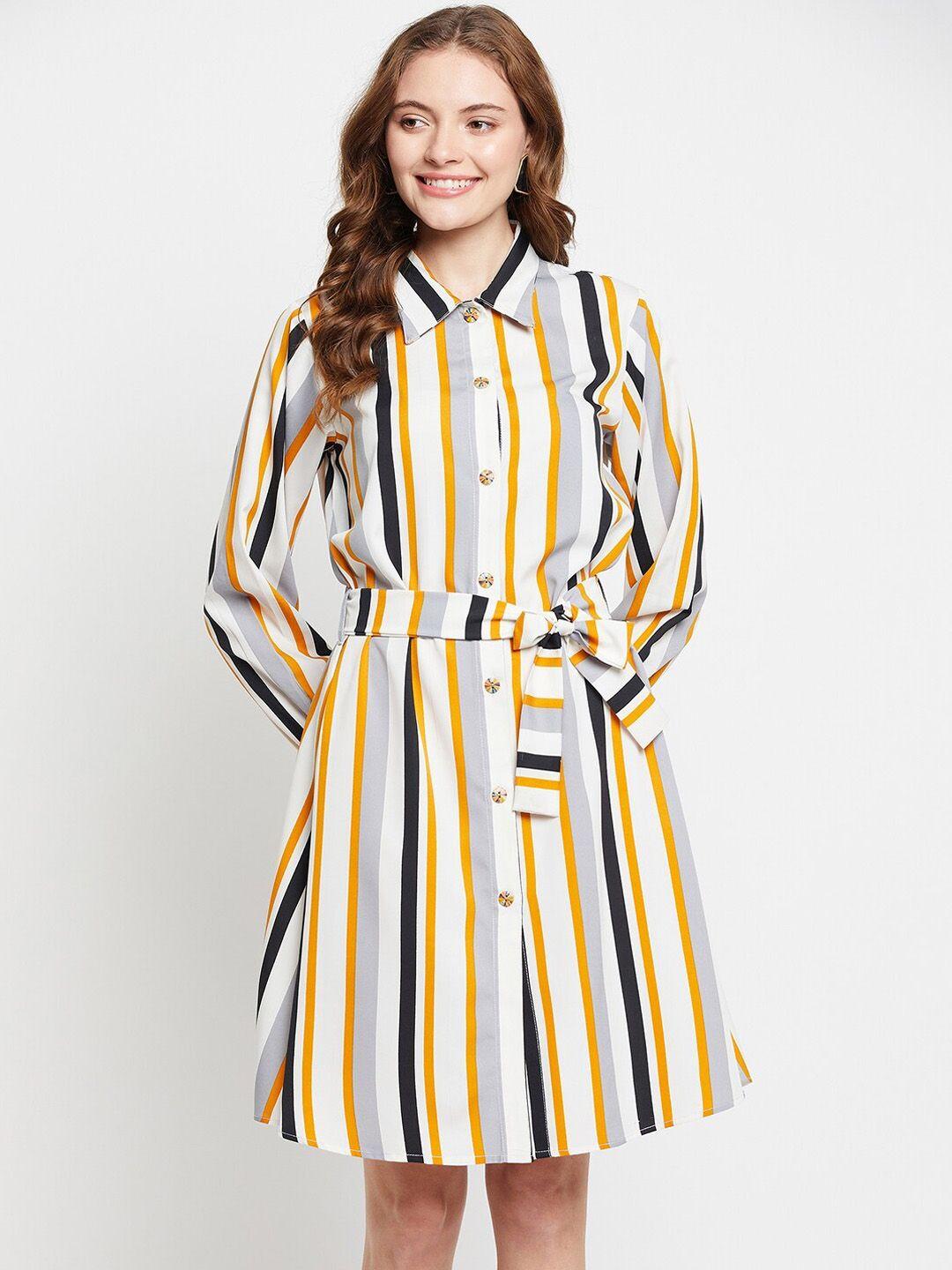 nabia striped cuffed sleeves shirt dress