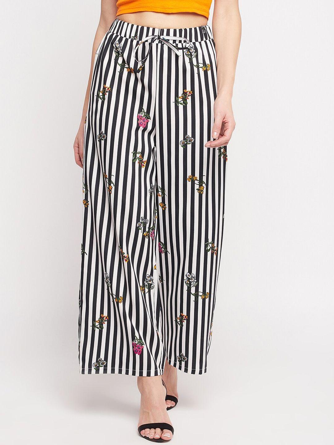 nabia women black striped relaxed high-rise trousers