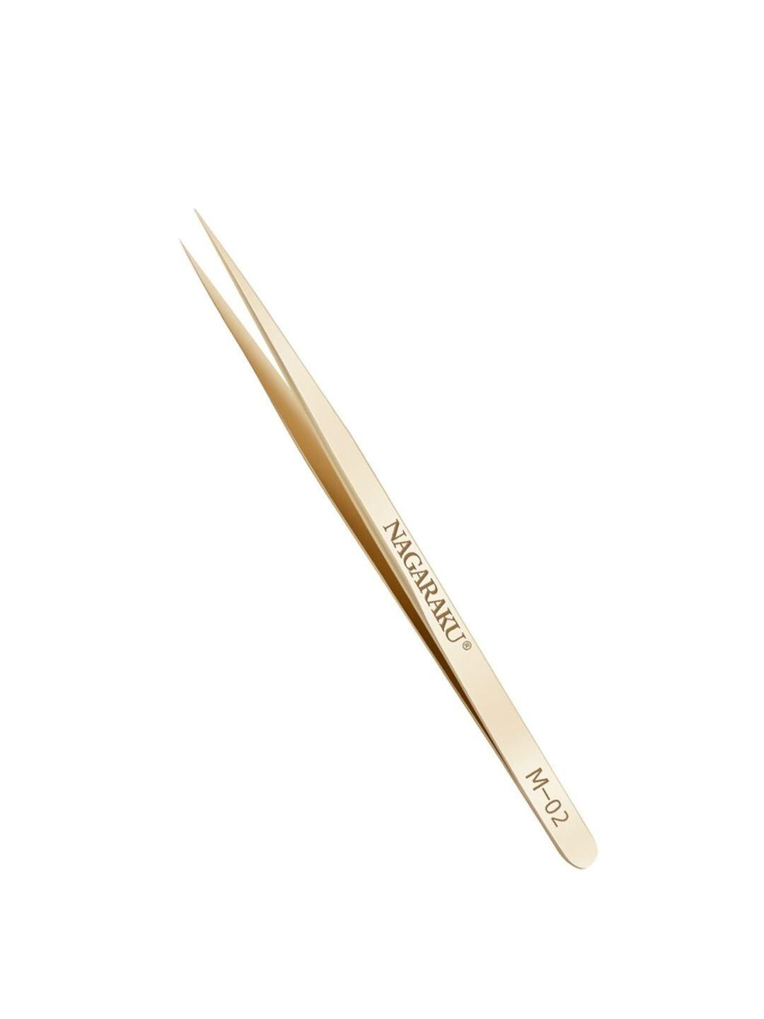 nagaraku gold-toned eyelash extension stainless steel accurate tweezer - m02