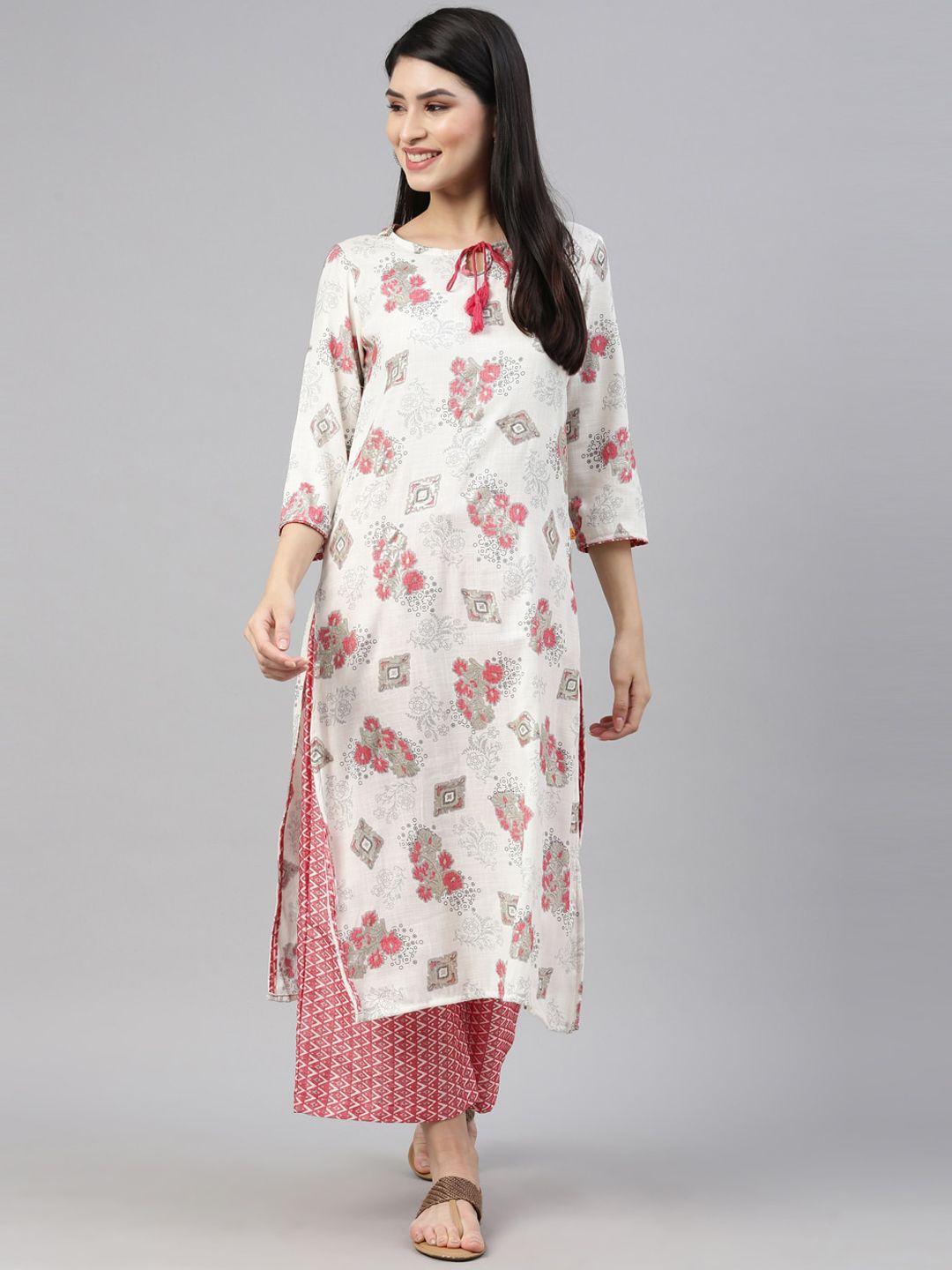 nahara women white floral printed kurti with trousers