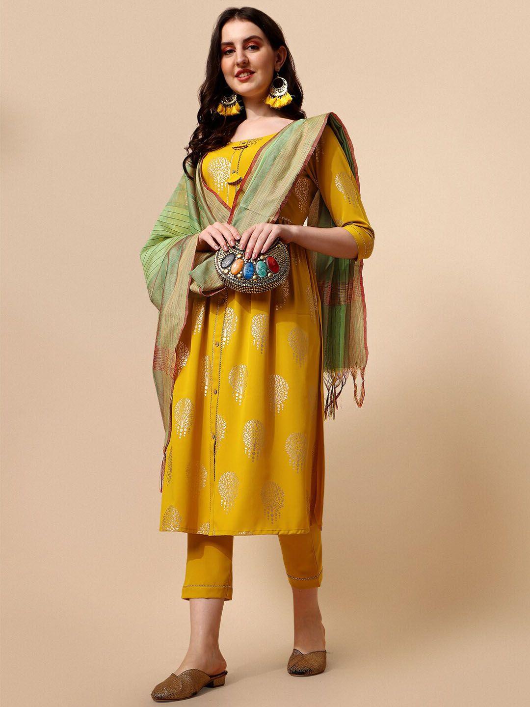 nainvish ethnic motifs printed gotta patti kurta with trousers & dupatta