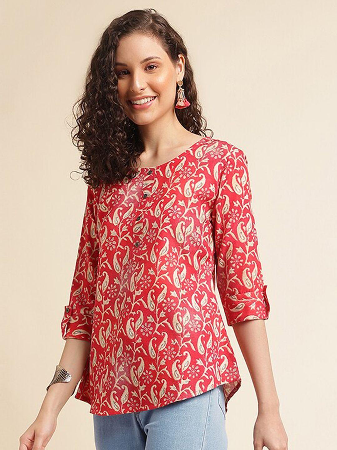 nainvish floral printed round neck shirt style top