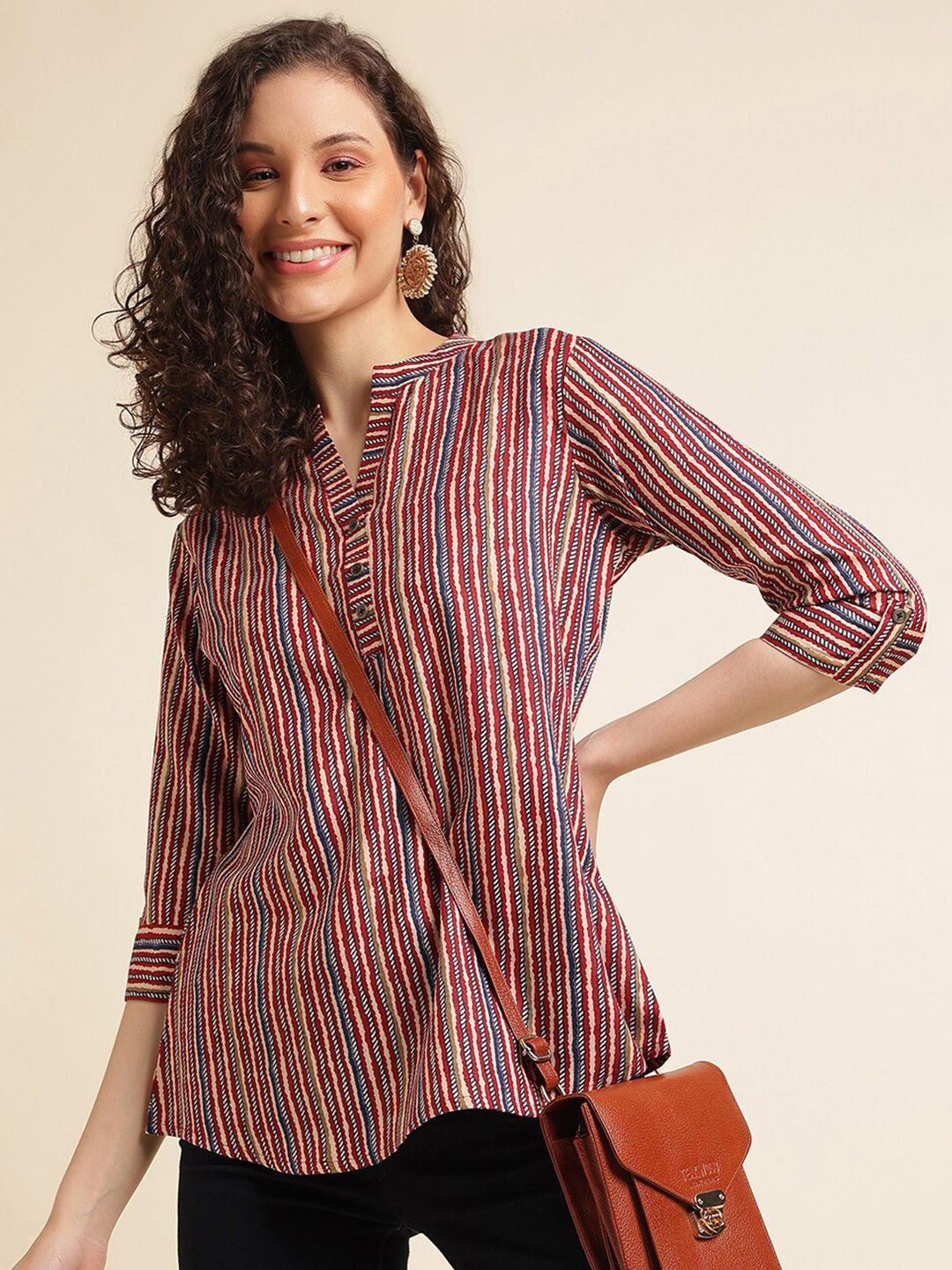 nainvish striped mandarin collar top