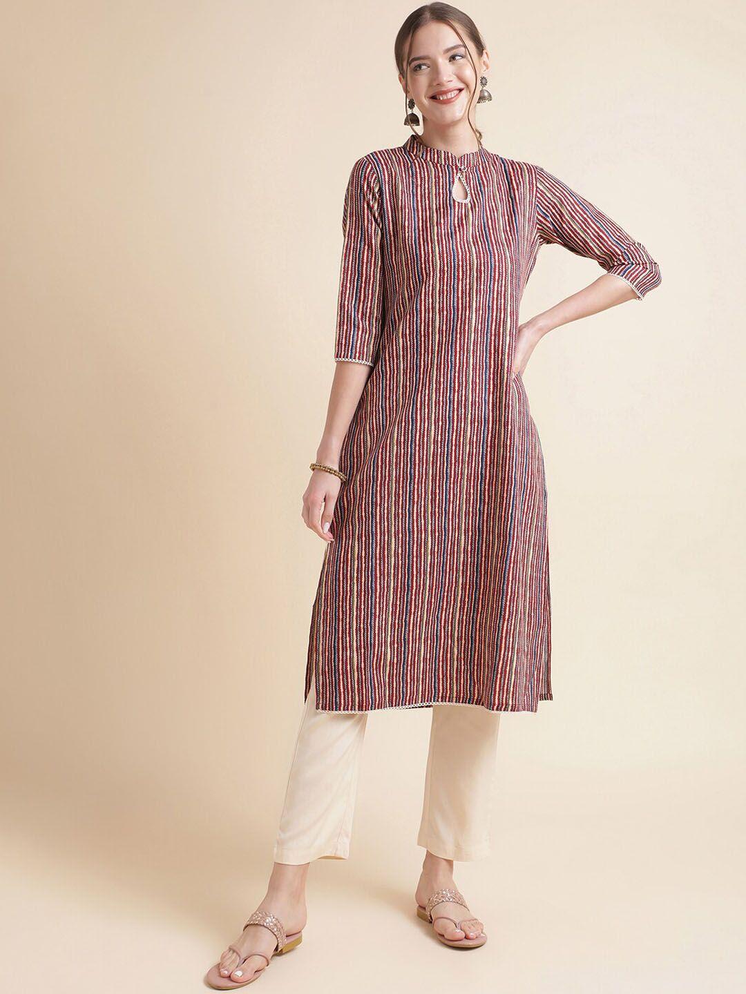 nainvish striped printed keyhole neck straight kurta