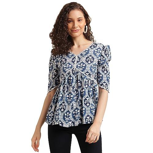 nainvish women's cotton blend printed straight v-neck top (sd509_t-m_blue)