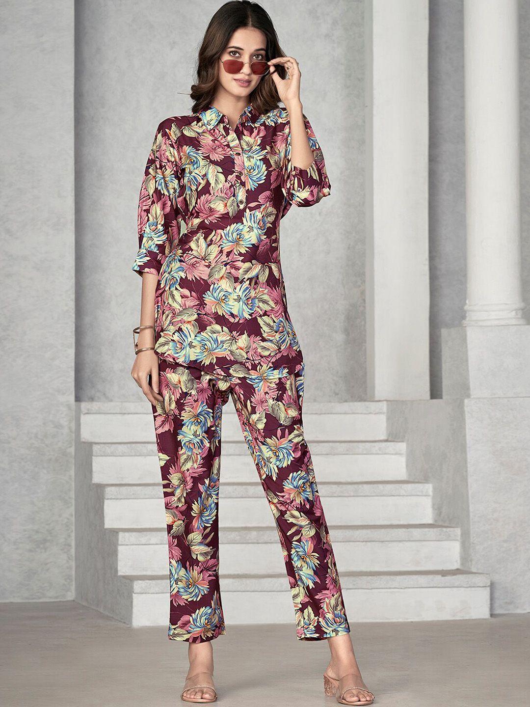 nainvish women floral printed tunic with trousers