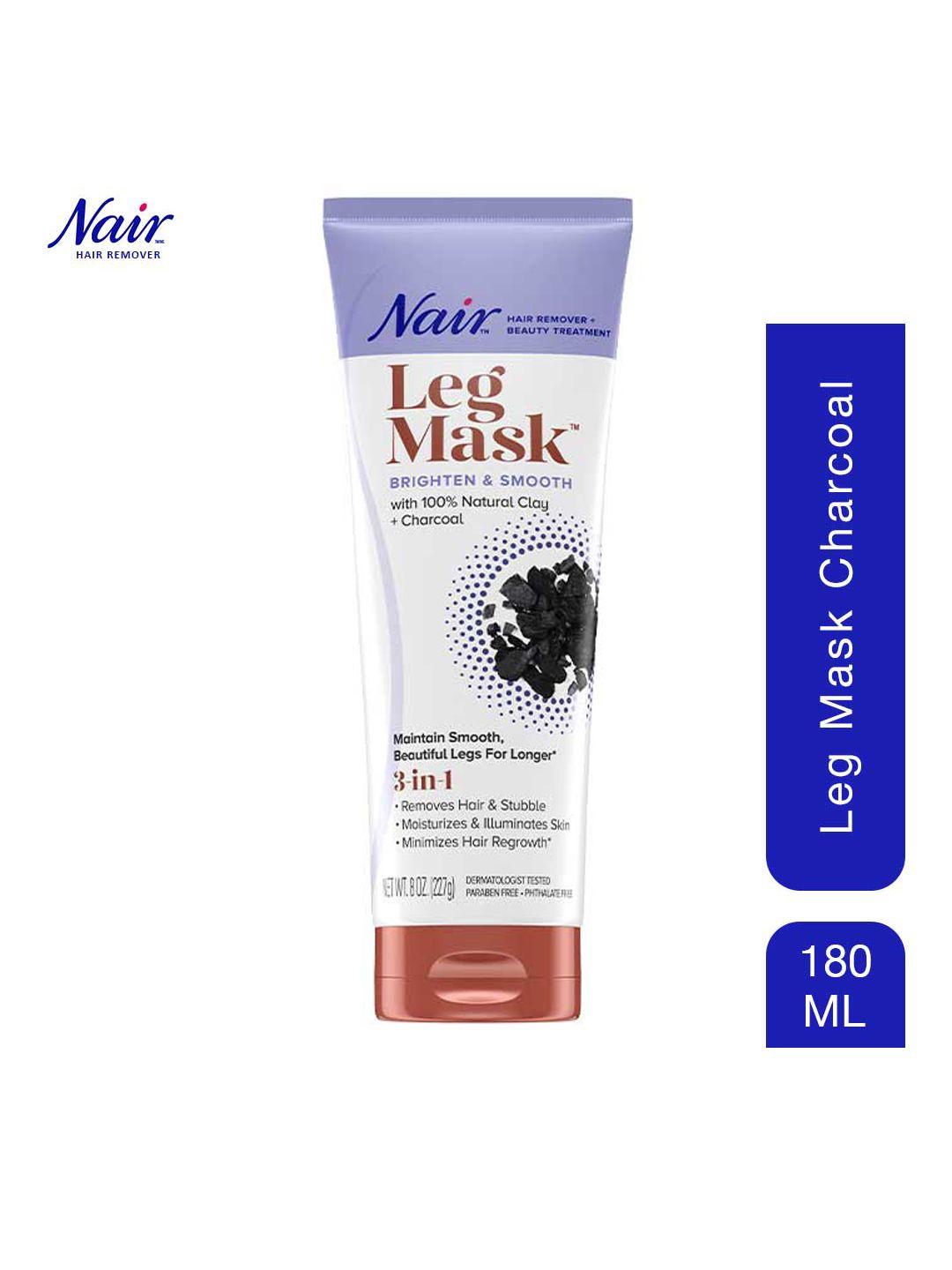 nair 3-in-1 leg mask depilatory cream with natural clay & charcoal extract - 180ml