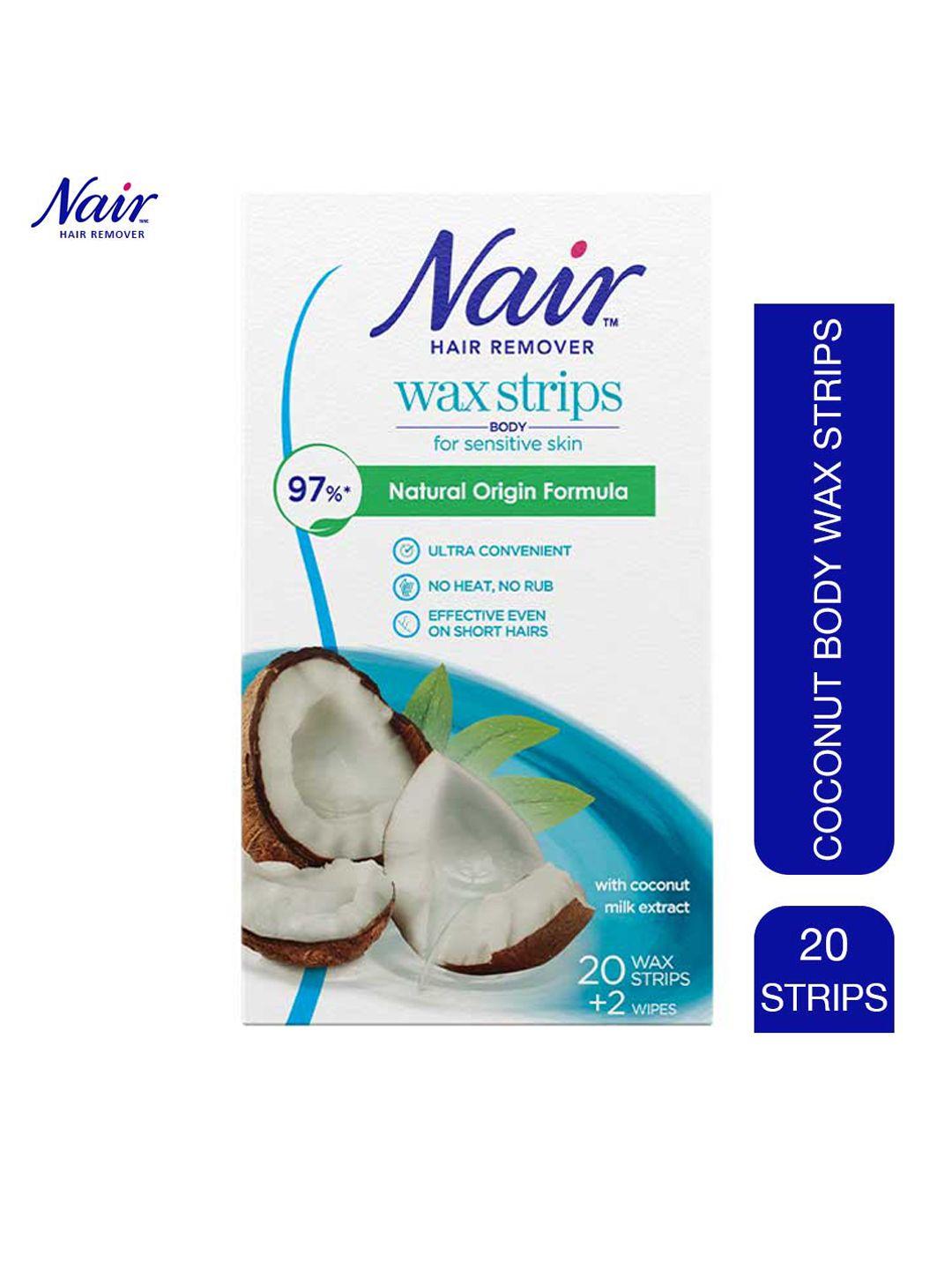 nair hair removal body wax strips for sensitive skin with coconut milk extracts- 20 strips
