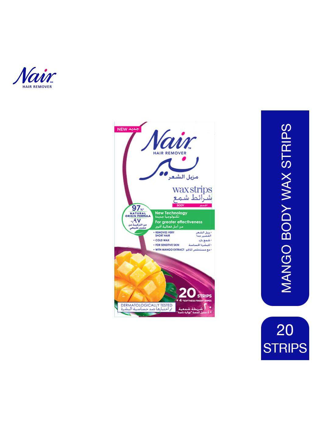 nair mango cold body wax with post-waxing wipes - 20 strips