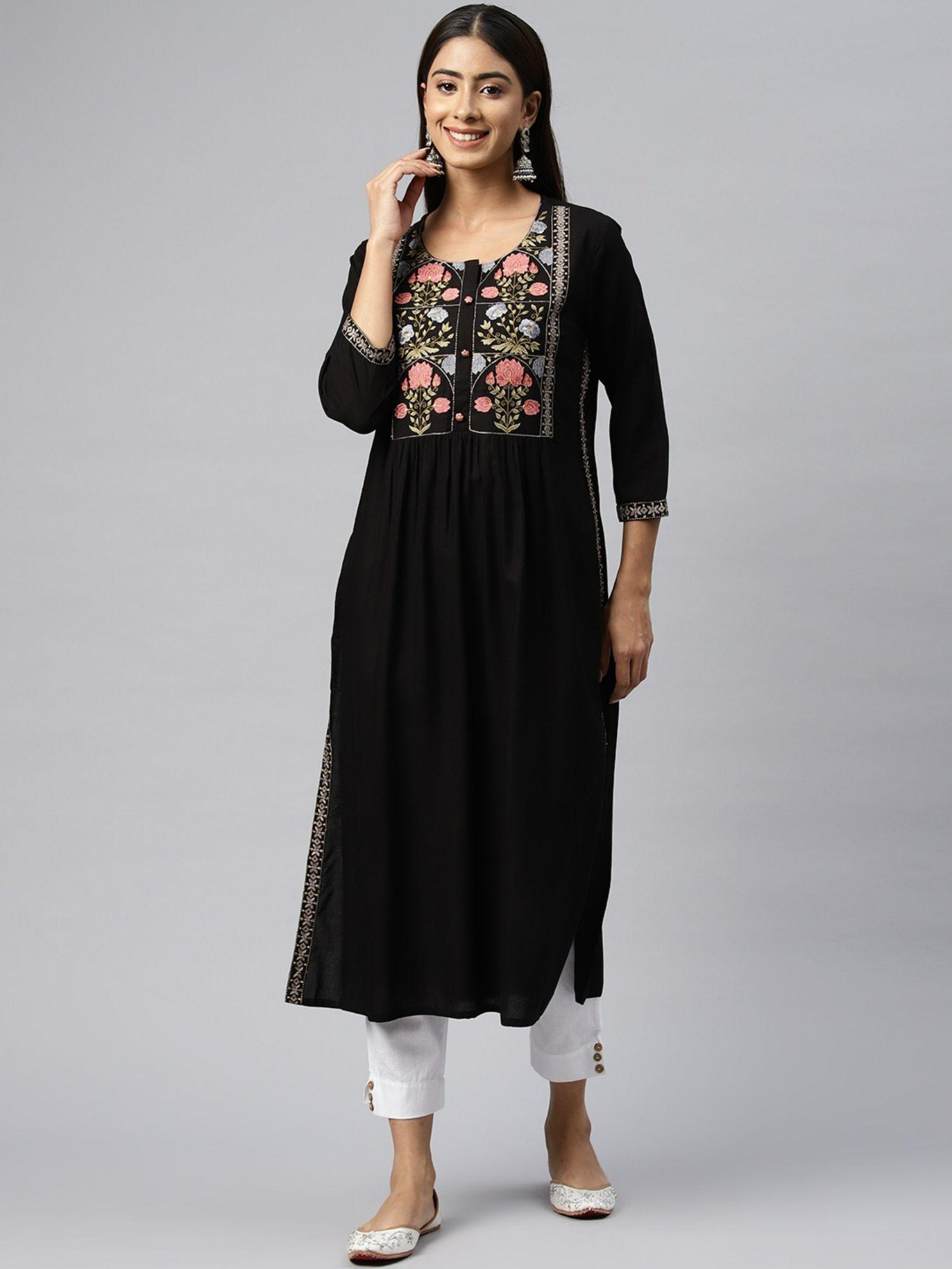 naira style rayon fabric black color kurta