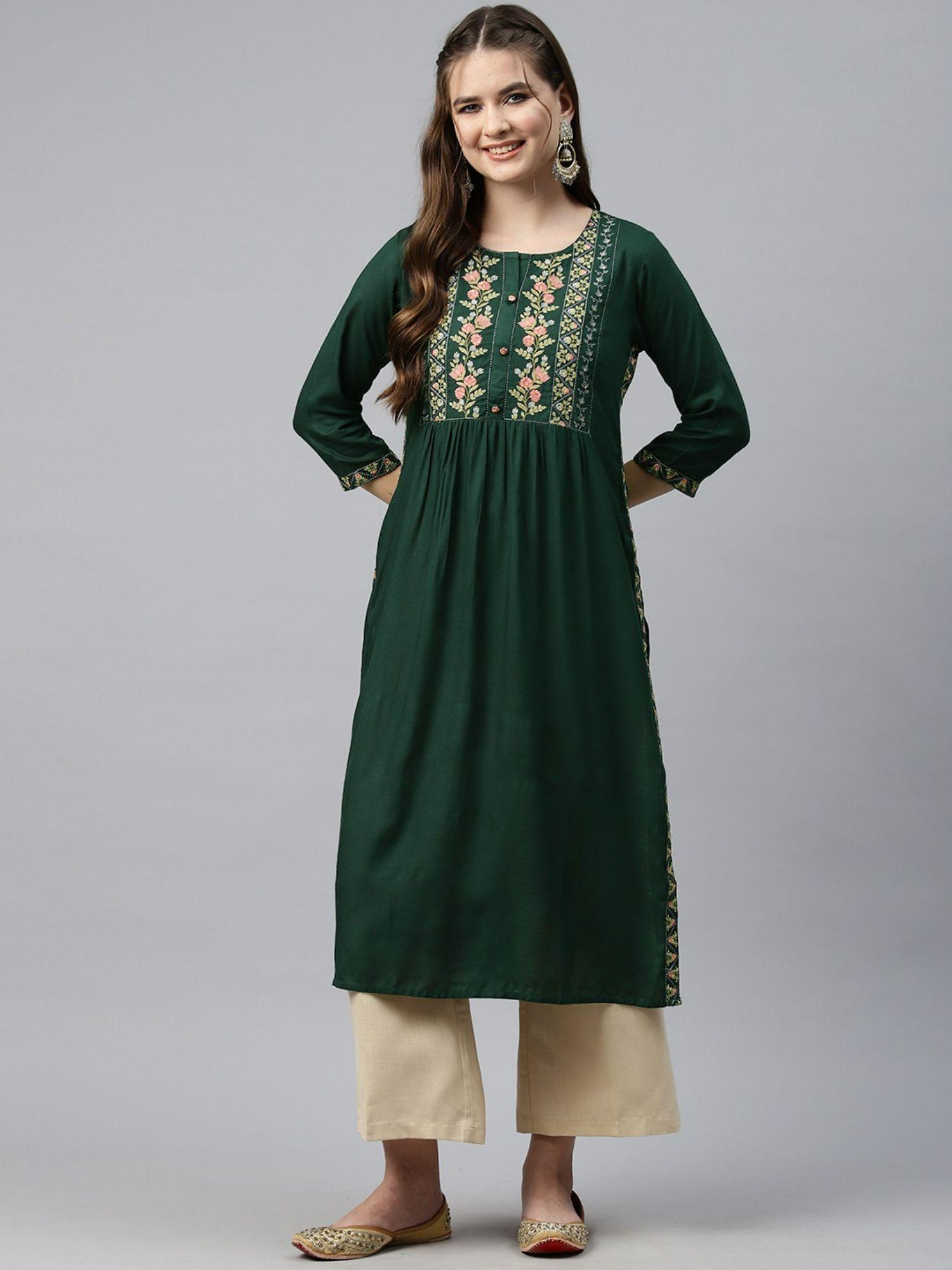 naira style rayon fabric green color kurta