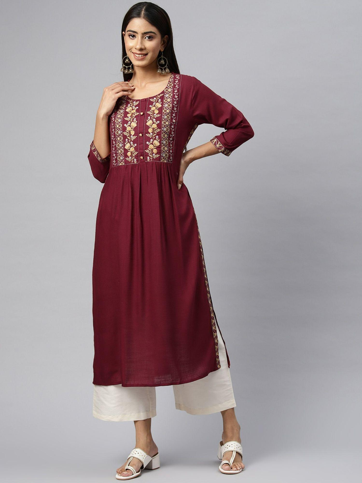 naira style rayon fabric maroon color kurta