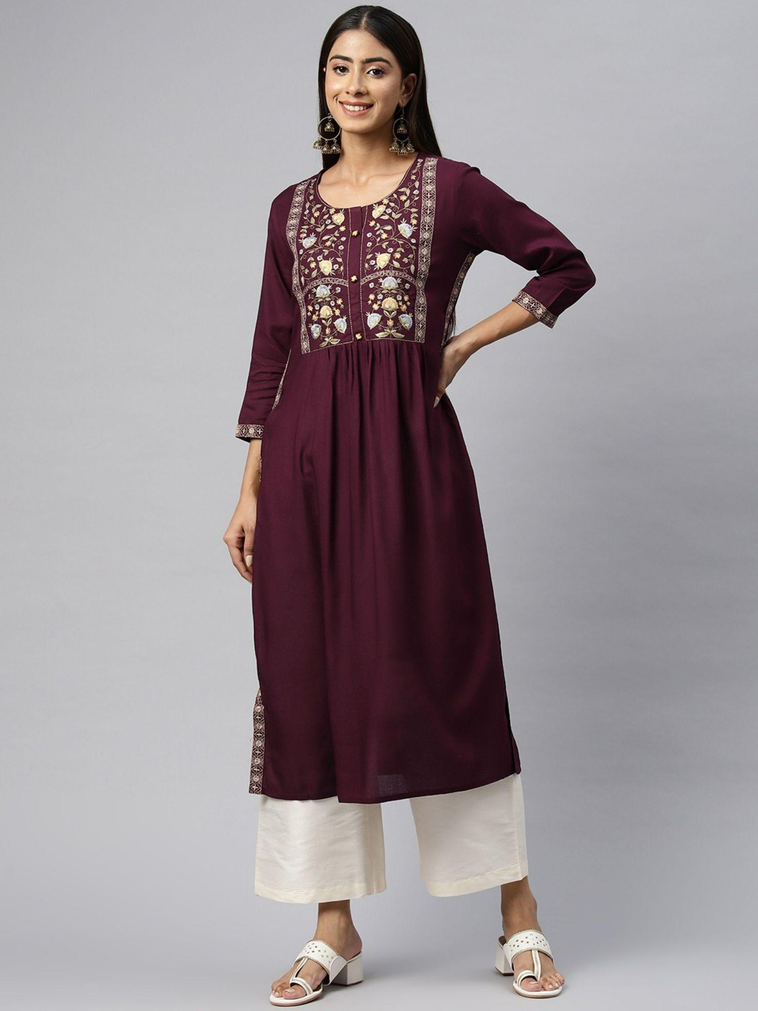 naira style rayon fabric maroon color kurta